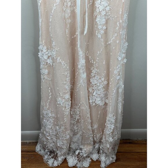 NWT Mac Duggal 11331 Plunging Neck 3D Corset Lace Gown Dress Ivory White Size 2 - Picture 9 of 9